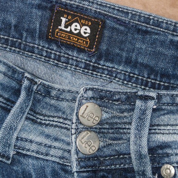 Lee Fits em All Lynn Rivet Blue Jeans - Ripped Distressed Knee - Waist 27x31.5 - Picture 5 of 12